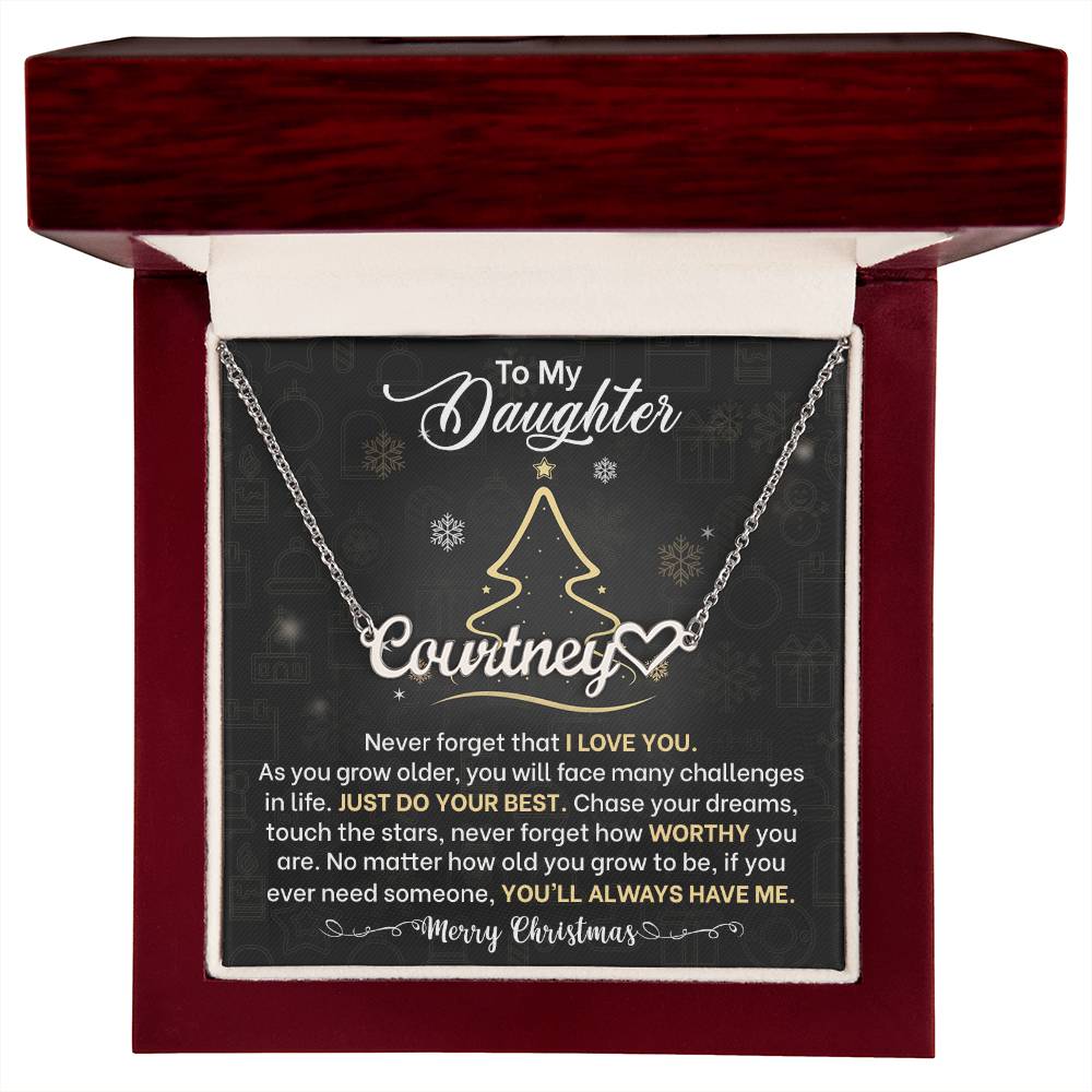 Daughter Never Forget I Love You Christmas Name Necklace with Heart-[Heartfelt Family Gift]
