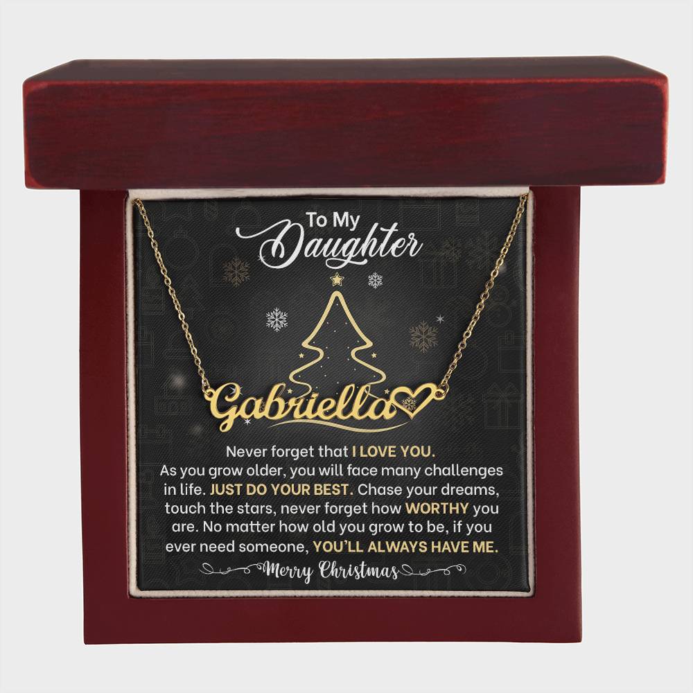 Daughter Never Forget I Love You Christmas Name Necklace with Heart-[Heartfelt Family Gift]