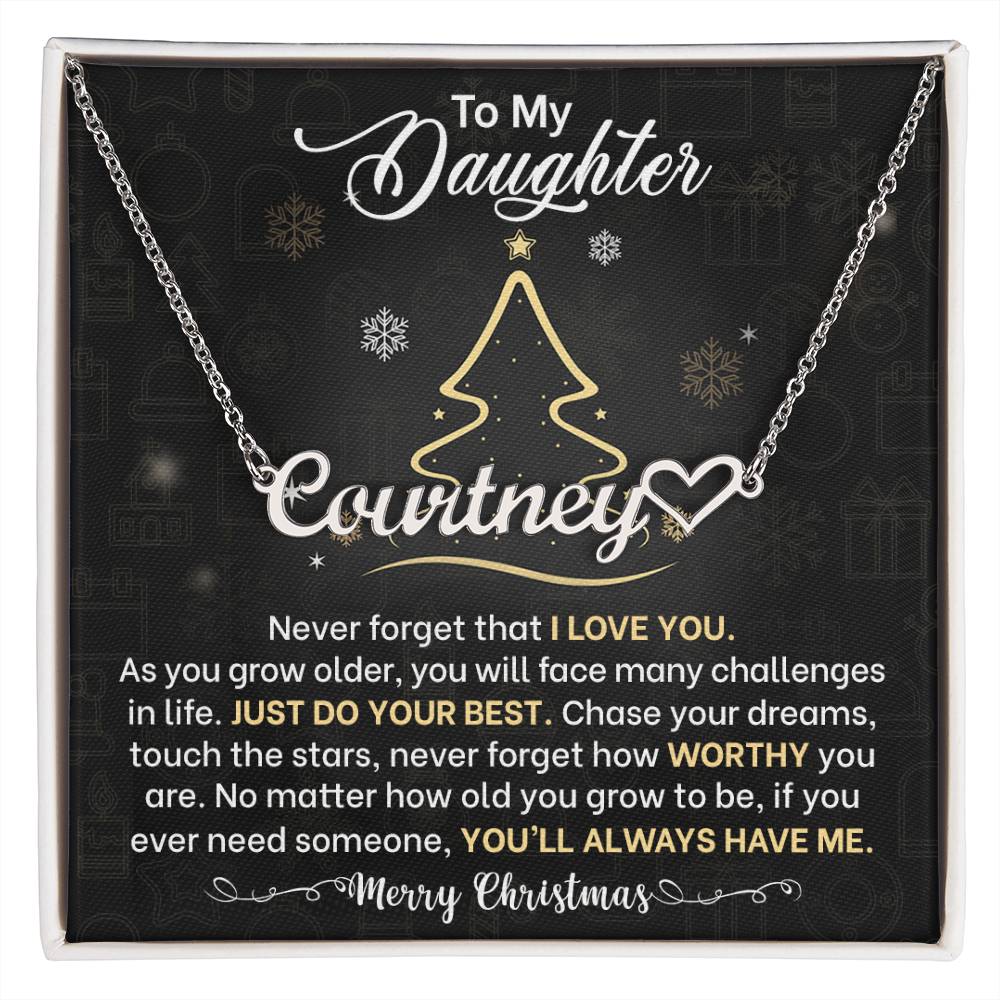 Daughter Never Forget I Love You Christmas Name Necklace with Heart-[Heartfelt Family Gift]