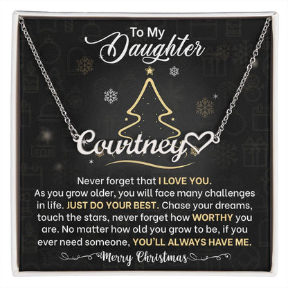 Daughter Never Forget I Love You Christmas Name Necklace with Heart-[Heartfelt Family Gift]