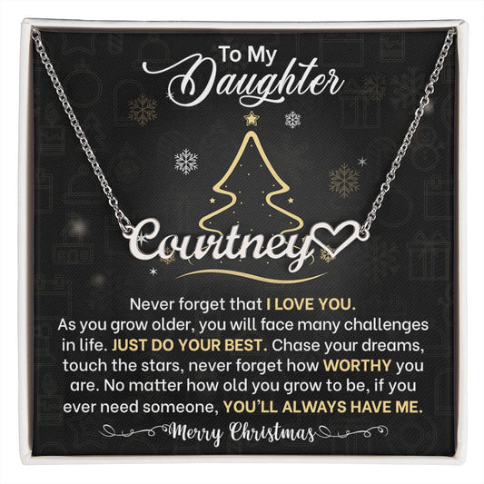 Daughter Never Forget I Love You Christmas Name Necklace with Heart-[Heartfelt Family Gift]