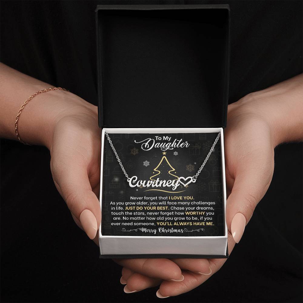 Daughter Never Forget I Love You Christmas Name Necklace with Heart-[Heartfelt Family Gift]