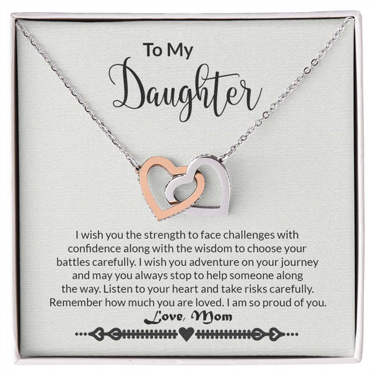 Daughter - Strength - Interlocking Heart Necklace-[Heartfelt Family Gift]