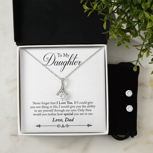 Daughter - Through My Eyes Alluring Beauty Necklace and Earring Set-[Heartfelt Family Gift]