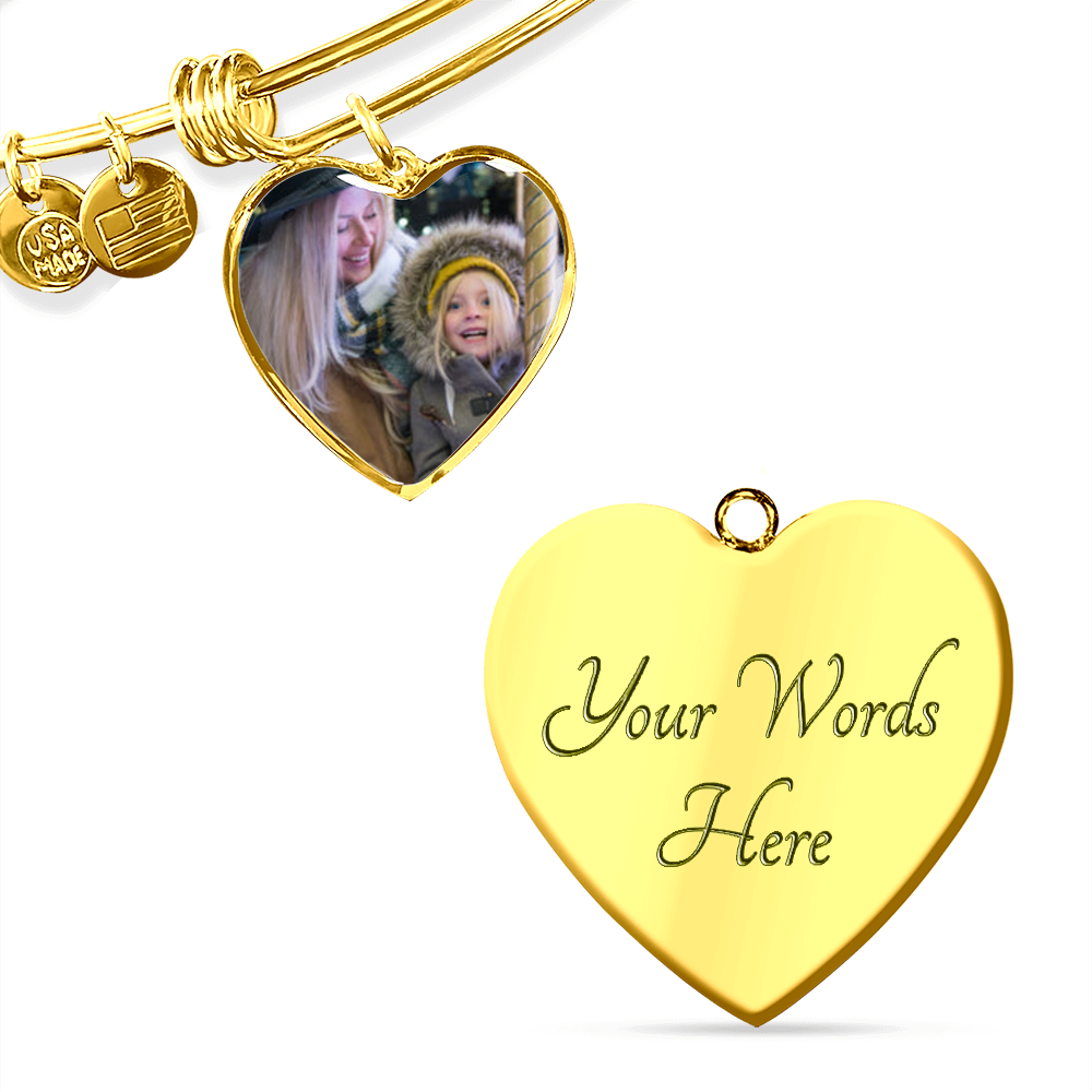 Daughter- Together Forever Photo Engraved Heart Bangle Gift-[Heartfelt Family Gift]