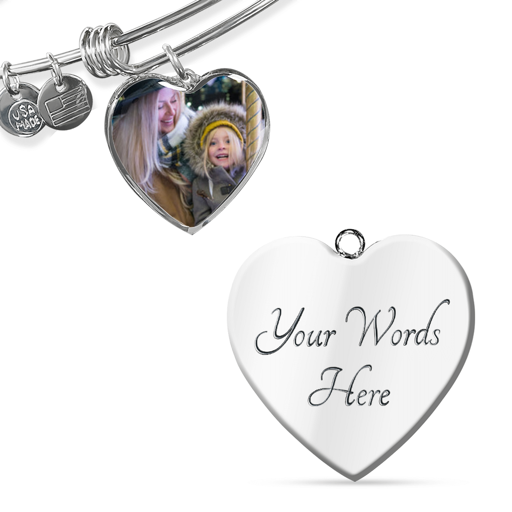 Daughter- Together Forever Photo Engraved Heart Bangle Gift-[Heartfelt Family Gift]