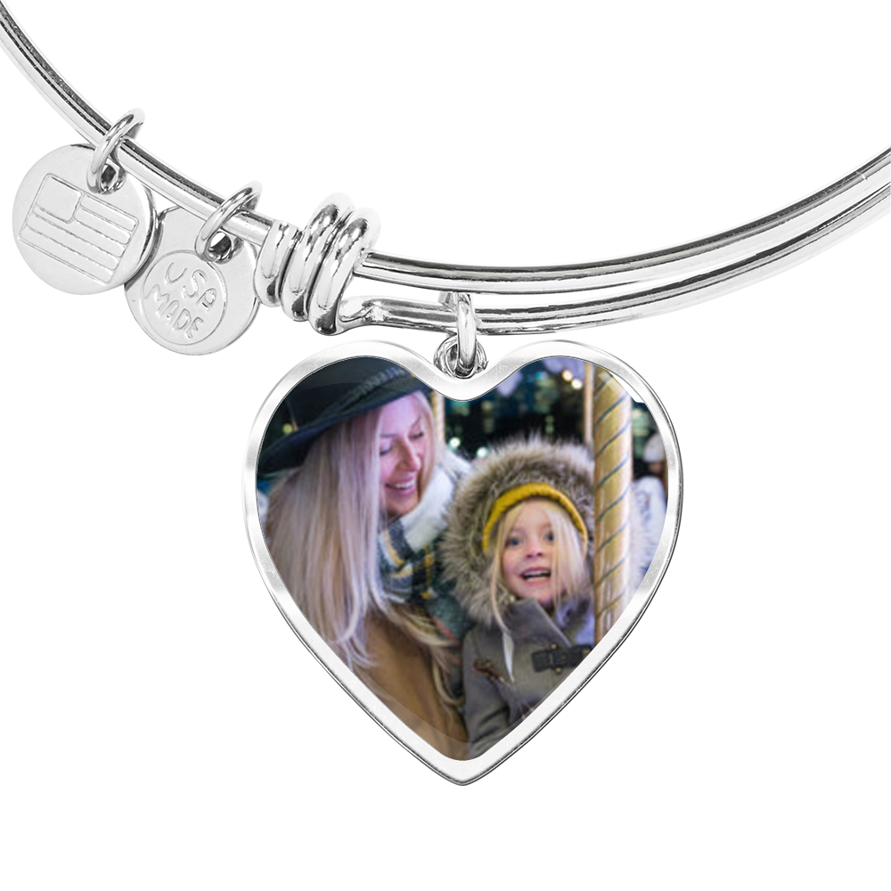 Daughter- Together Forever Photo Engraved Heart Bangle Gift-[Heartfelt Family Gift]