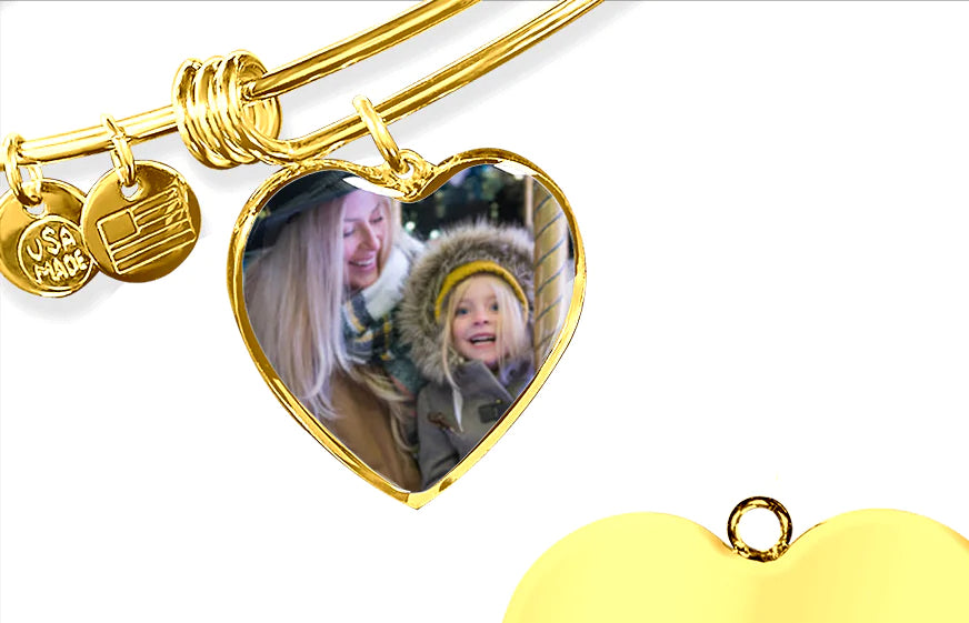Daughter- Together Forever Photo Engraved Heart Bangle Gift-[Heartfelt Family Gift]