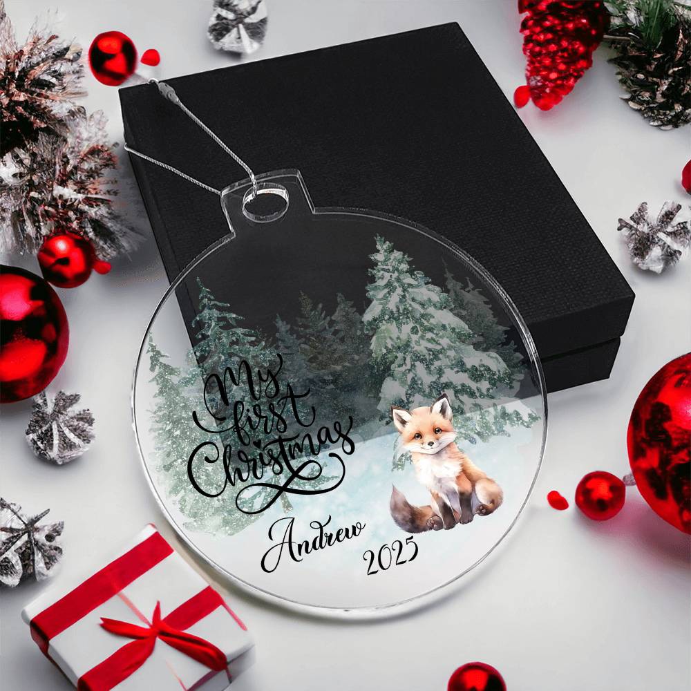 Baby's 1st Christmas Raccoon Woodland Acrylic Ornament