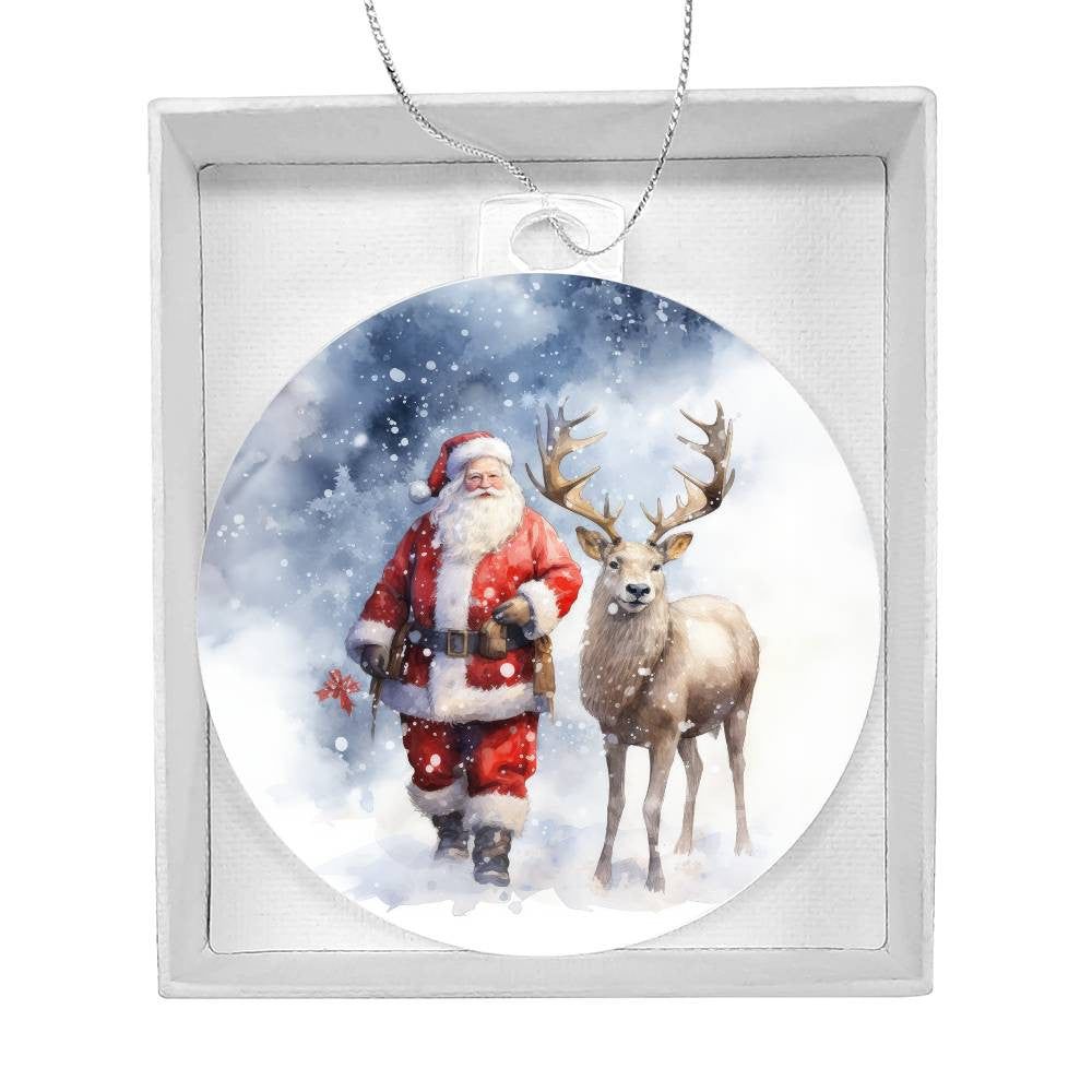 Santa and Reindeer Acrylic Christmas Ornament-[Heartfelt Family Gift]