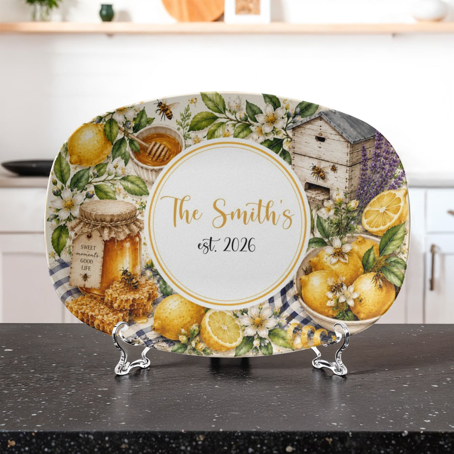 Personalized Lemon Honey Tray, Custom Name Serving Tray, Kitchen Decor, Beekeeper Gift, Housewarming Gifts