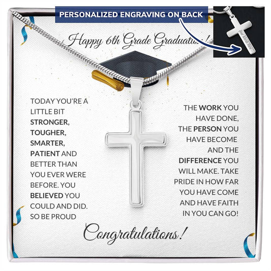 6th Grade Graduation Personalized Cross Necklace
