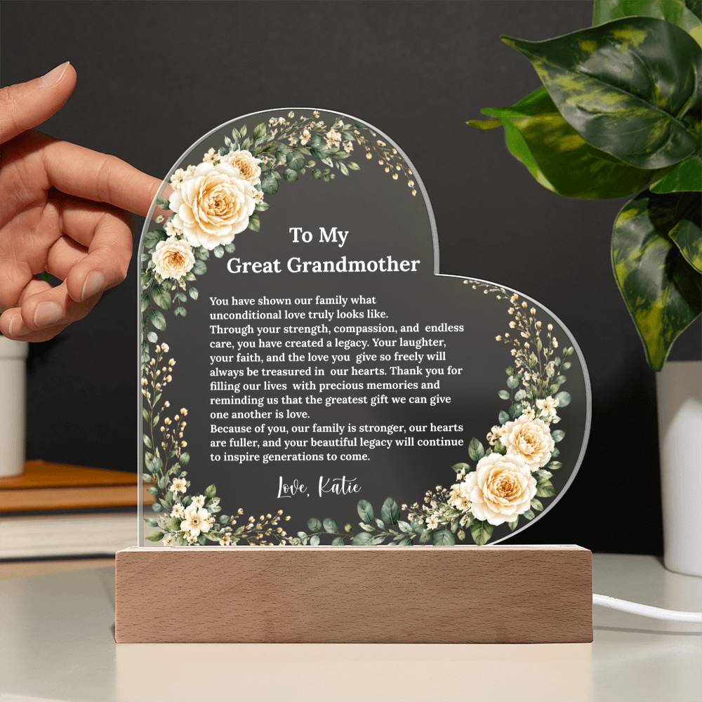 Great Grandma Acrylic Heart Plaque Gift