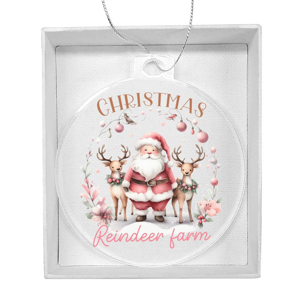 Pink Christmas reindeer farm Acrylic Christmas Ornament-[Heartfelt Family Gift]