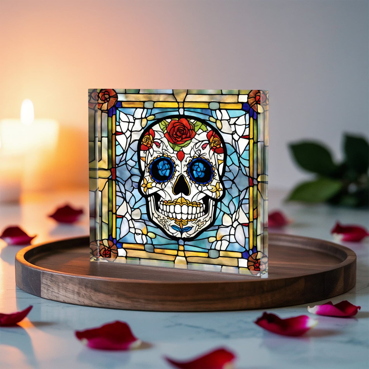 Sugar Skull Stained Glass Style Acrylic Decor