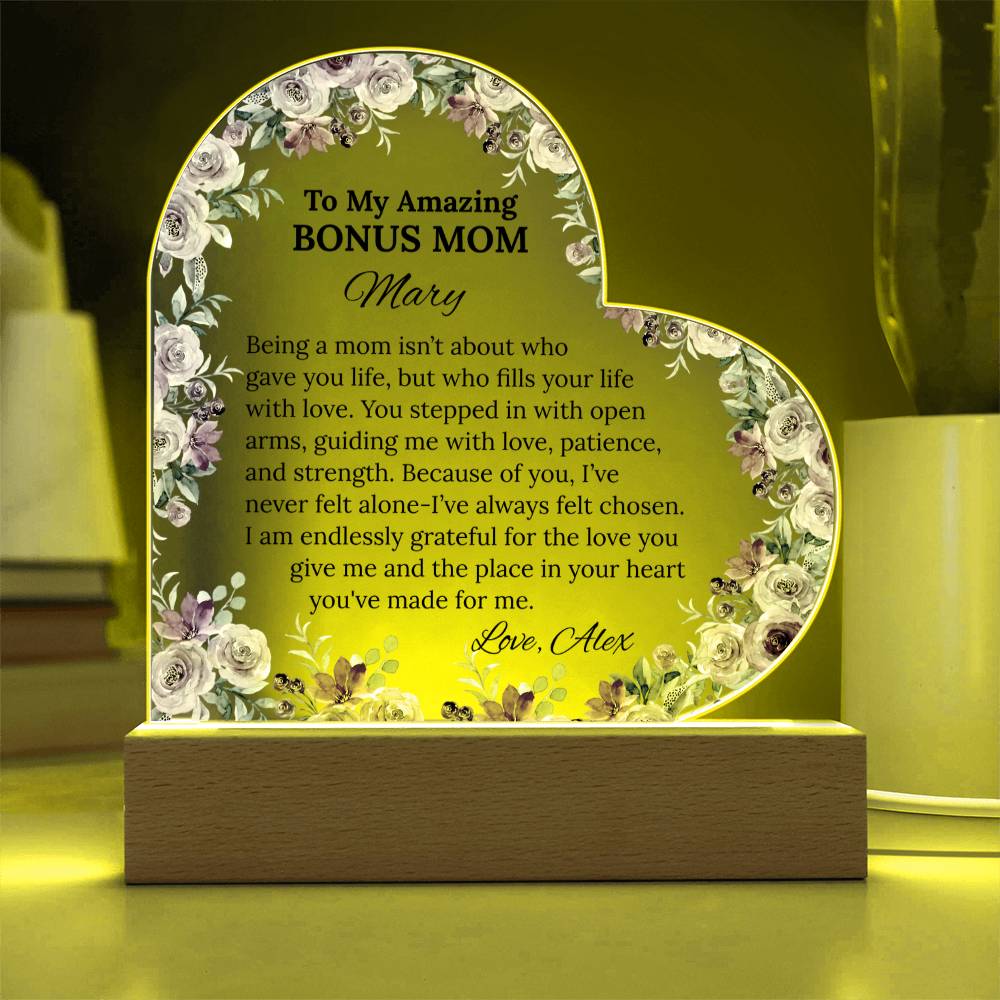 Bonus Mom Acrylic Heart Plaque