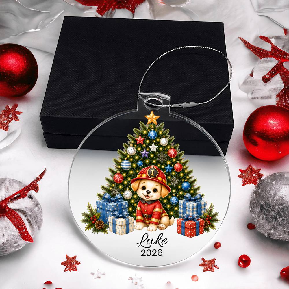 Firefighter Puppy Christmas Ornament