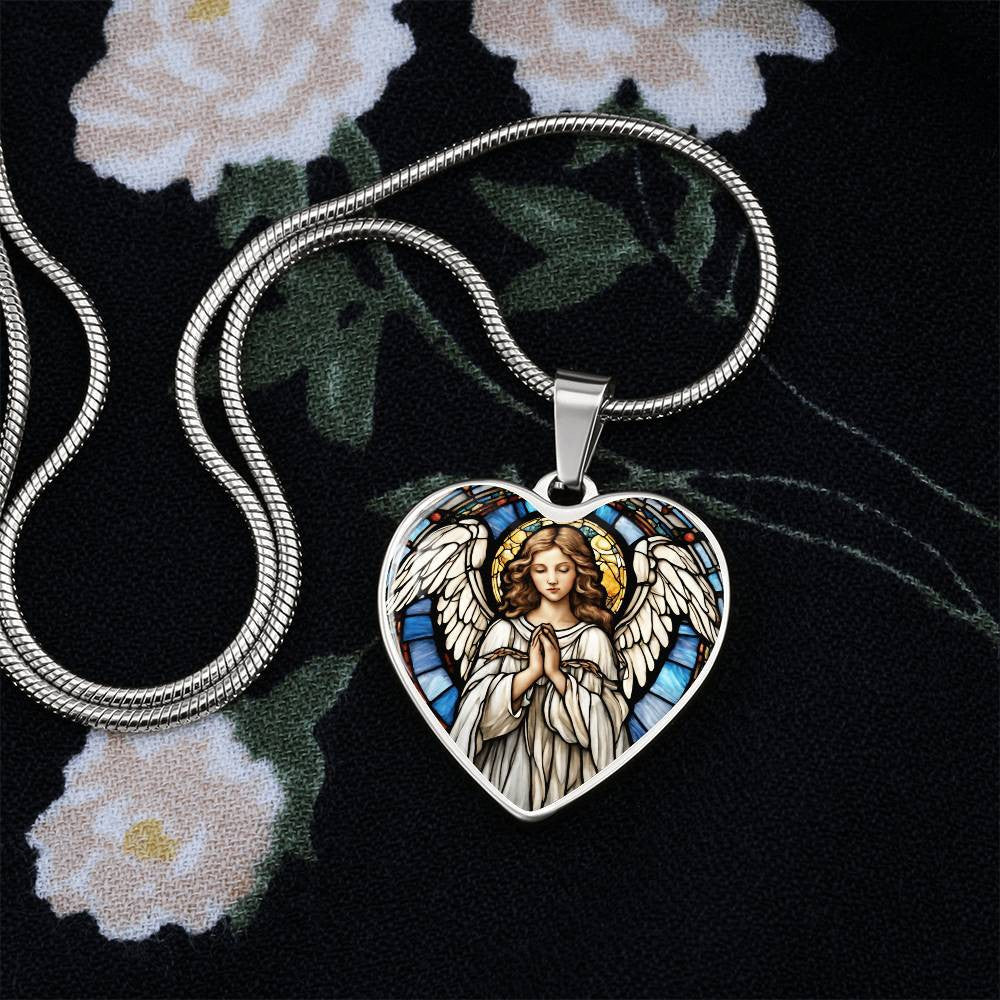 Guardian Angel Heart Necklace with Engraving-[Heartfelt Family Gift]