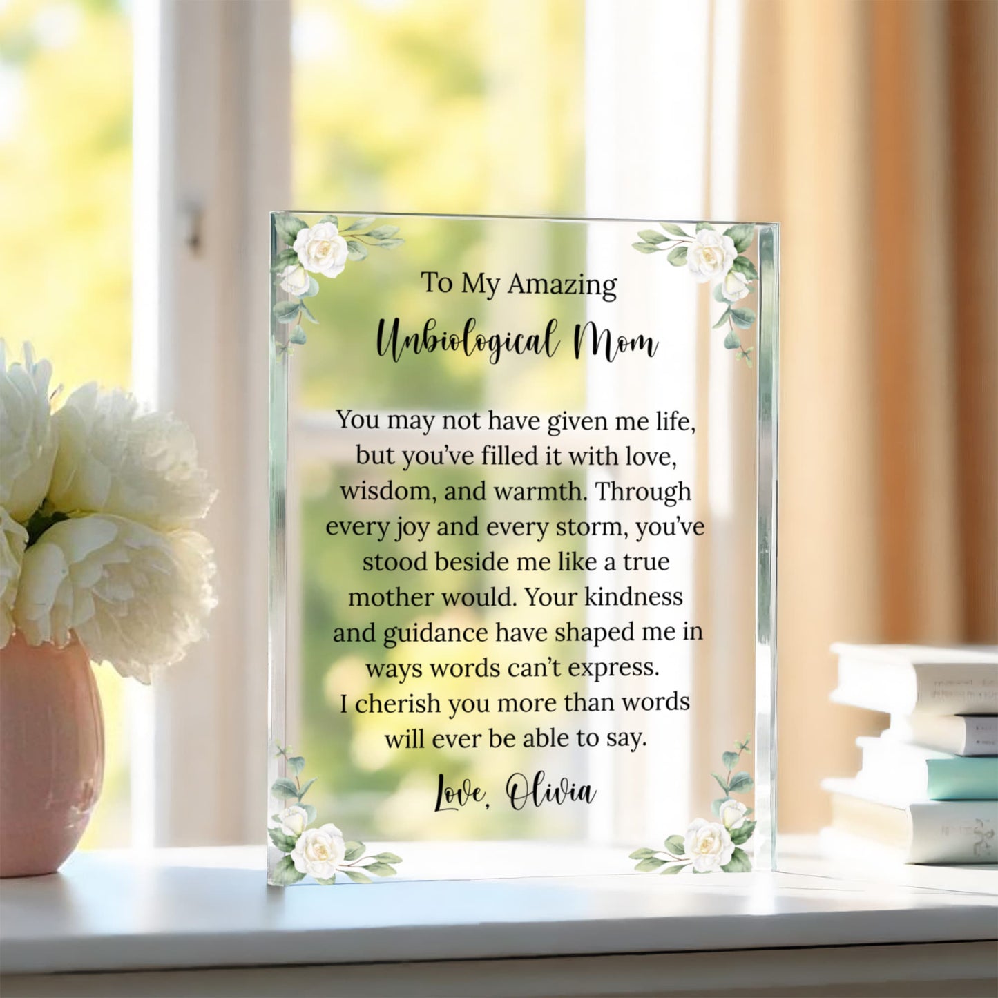Unbiological Mom Floral Plaque Gift