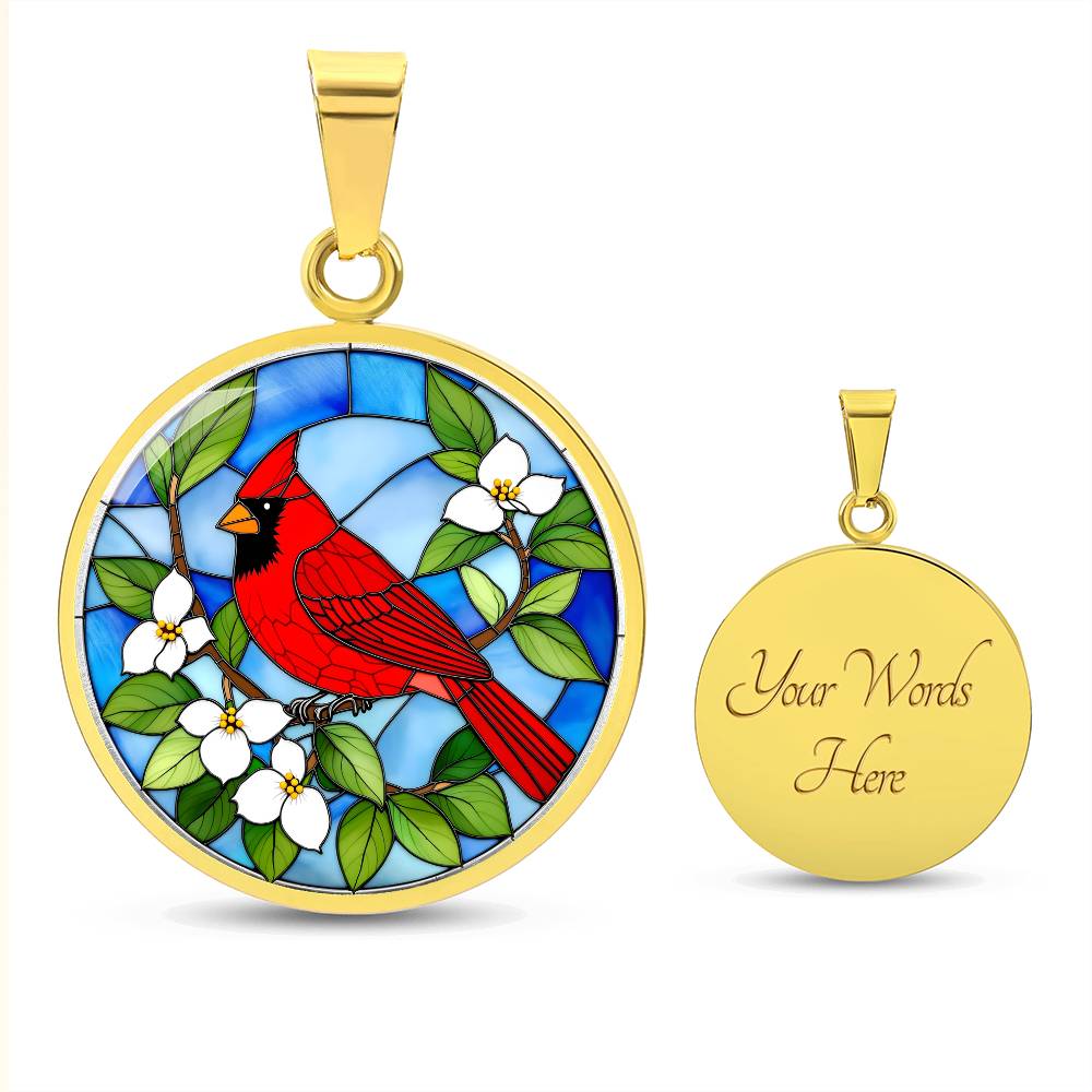 Cardinal Faux Stain Glass Pendant Necklace