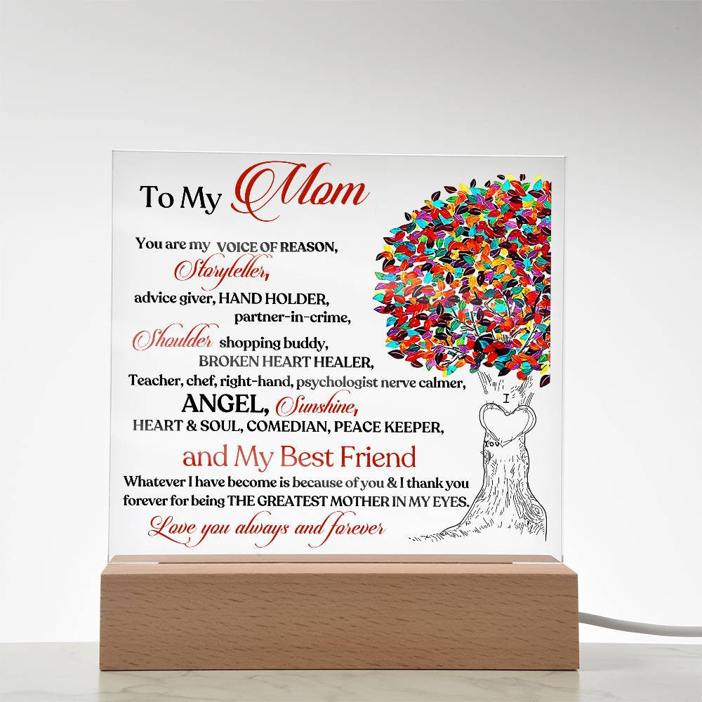 To My Mom LED Acrylic Heart Plaque