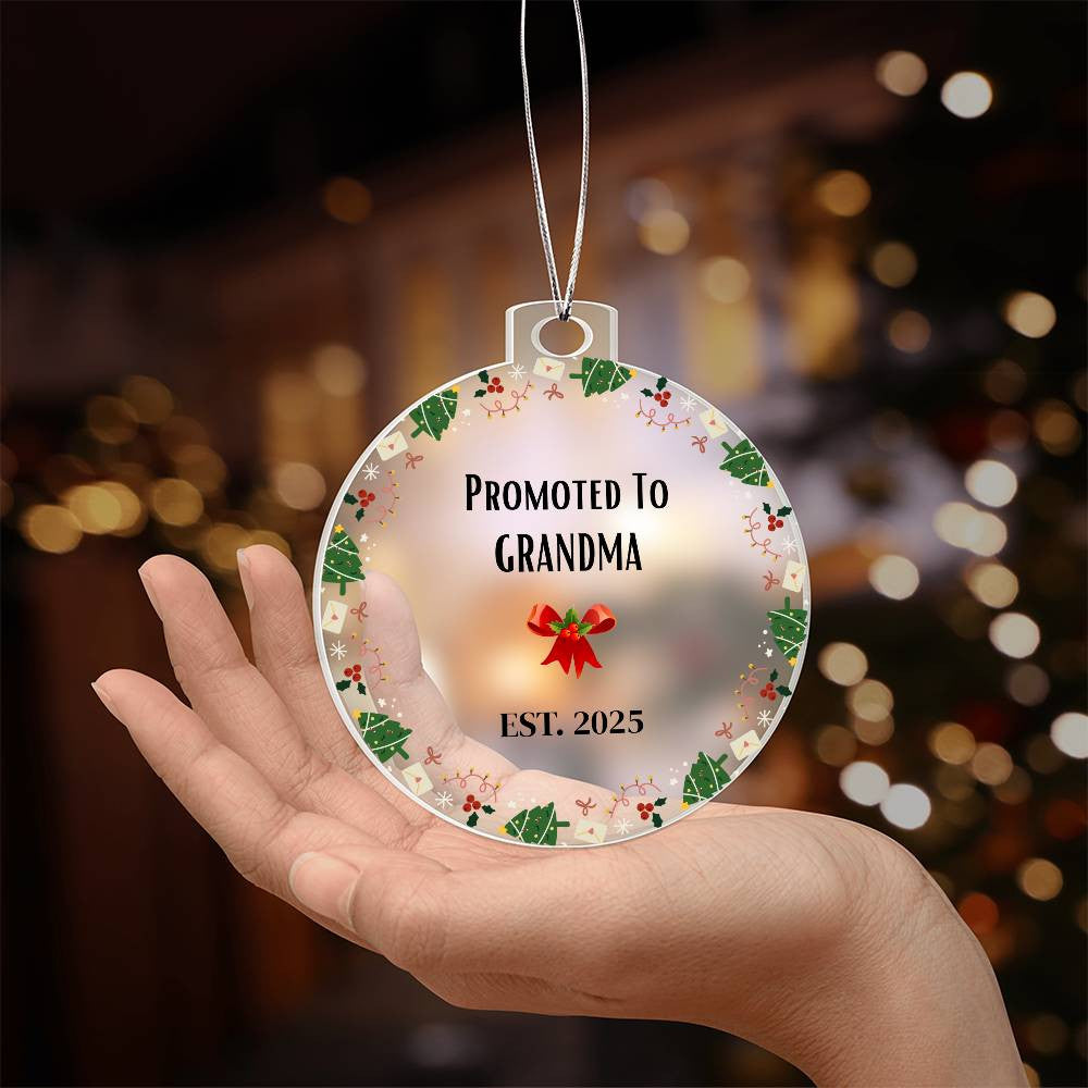 Promoted to Grandma Acrylic Round Christmas Ornament-[Heartfelt Family Gift]