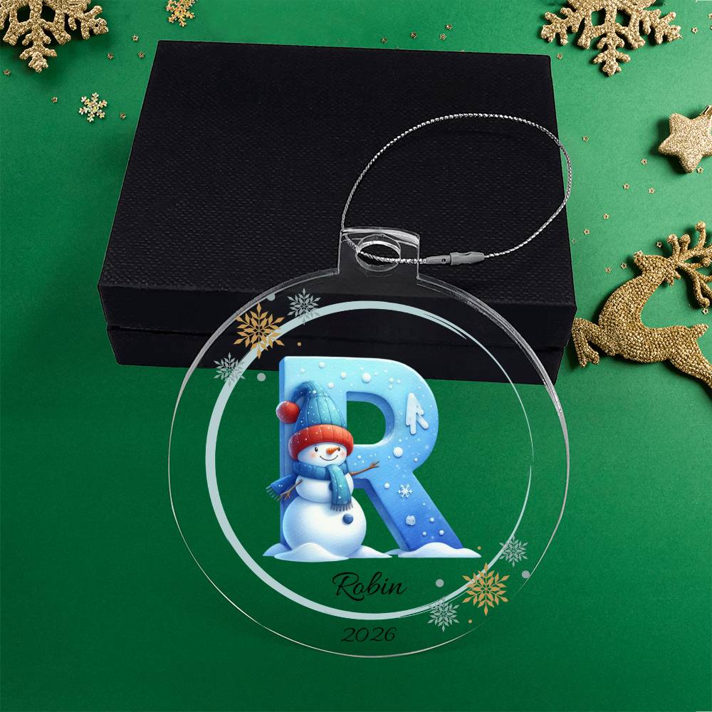 Snowman Letter Initial Acrylic Christmas Ornament