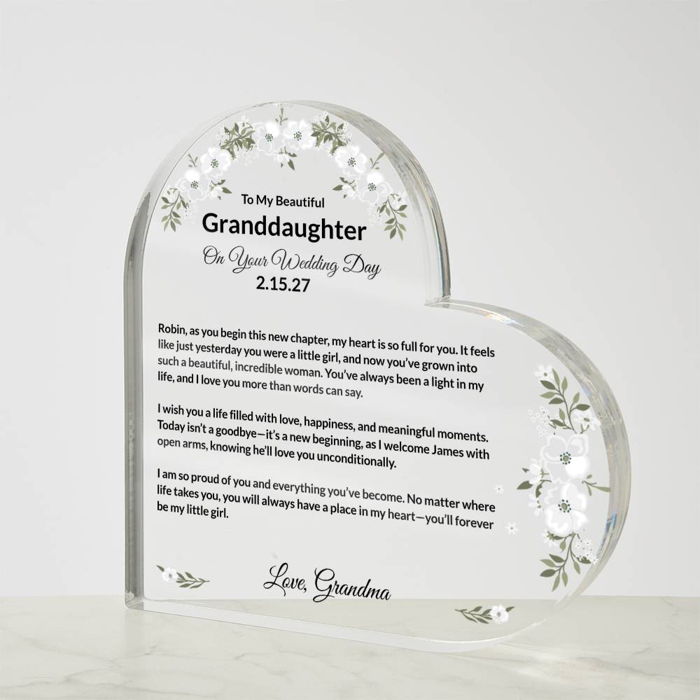 To My Granddaughter On Your Wedding Day Acrylic Heart Block