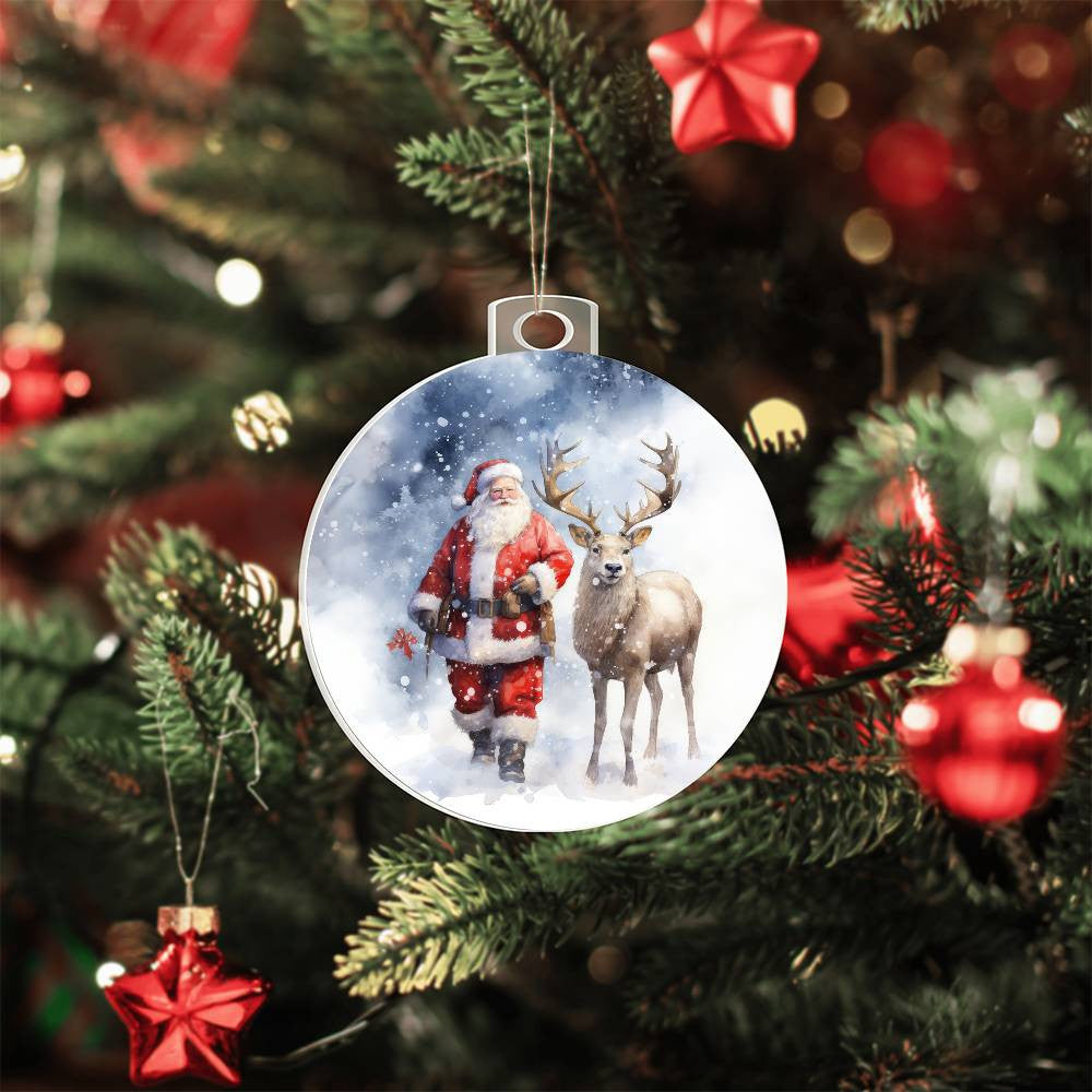 Santa and Reindeer Acrylic Christmas Ornament-[Heartfelt Family Gift]