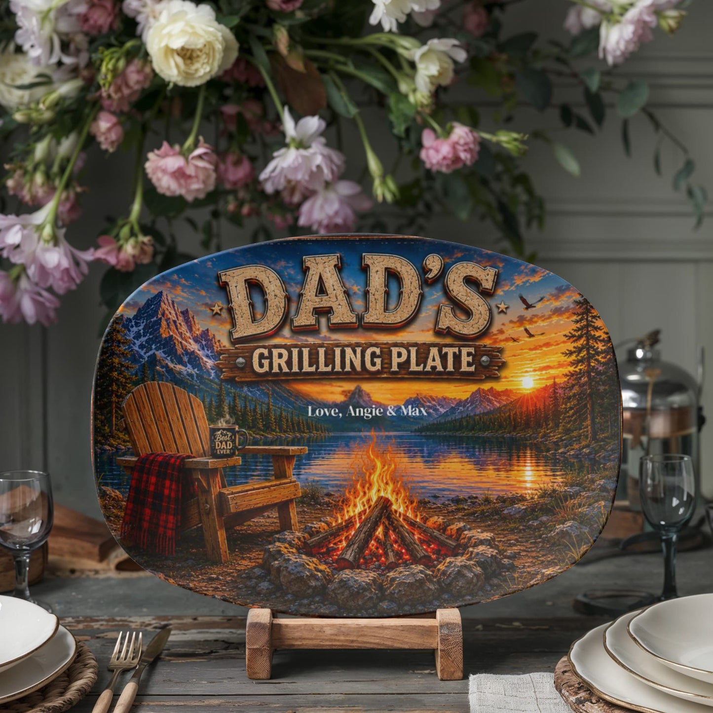 Personalized Dad's Grilling Plate, Custom BBQ Gift for Father, Outdoor Camping Themed Platter, Unique Father's Day Present