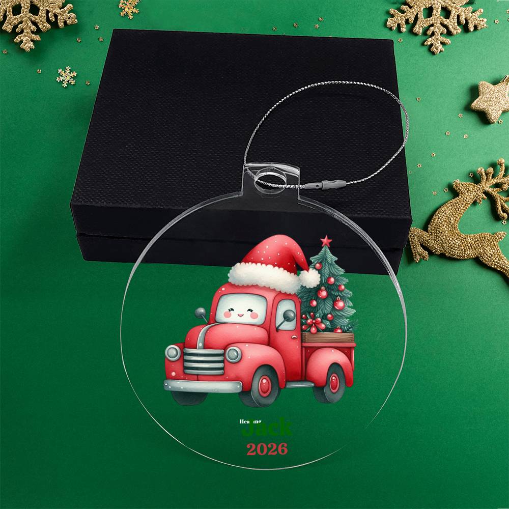 Kids Custom Name Red Truck Ornament