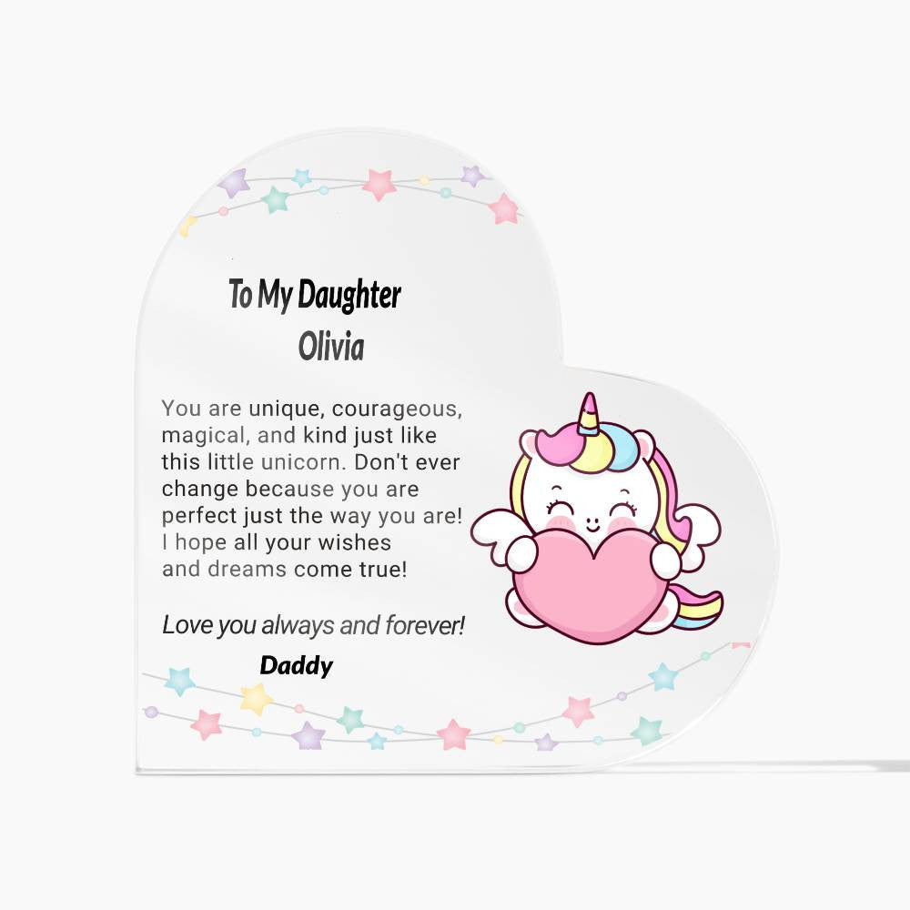 Daughter Unicorn Acrylic Heart Plaque-[Heartfelt Family Gift]