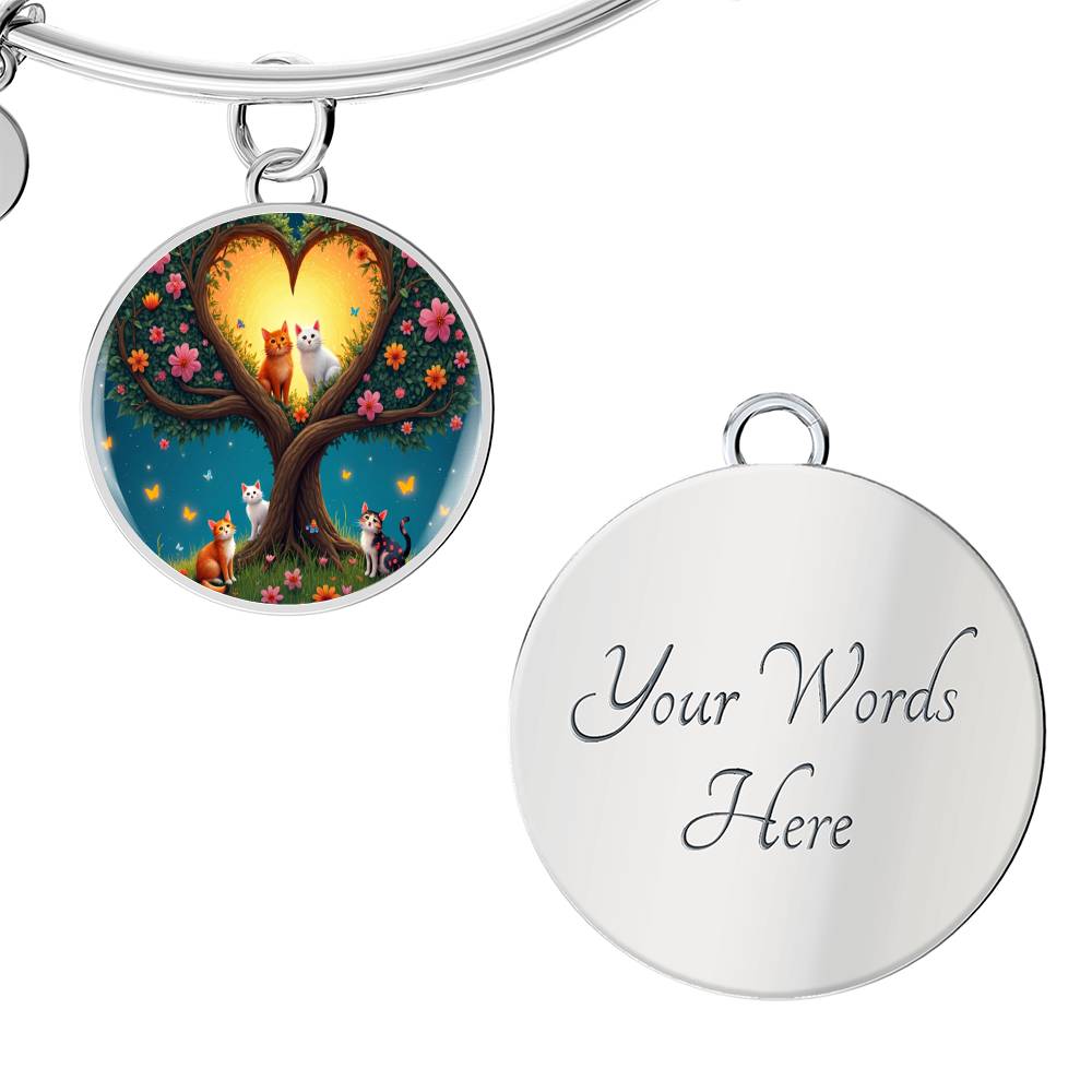 Personalized Cat Lover Pendant Necklace, Engraved Cat Jewelry, Unique Cat Gift, Heart-Shape Tree Design, Pet Memorial Jewelry, rainbow bridge