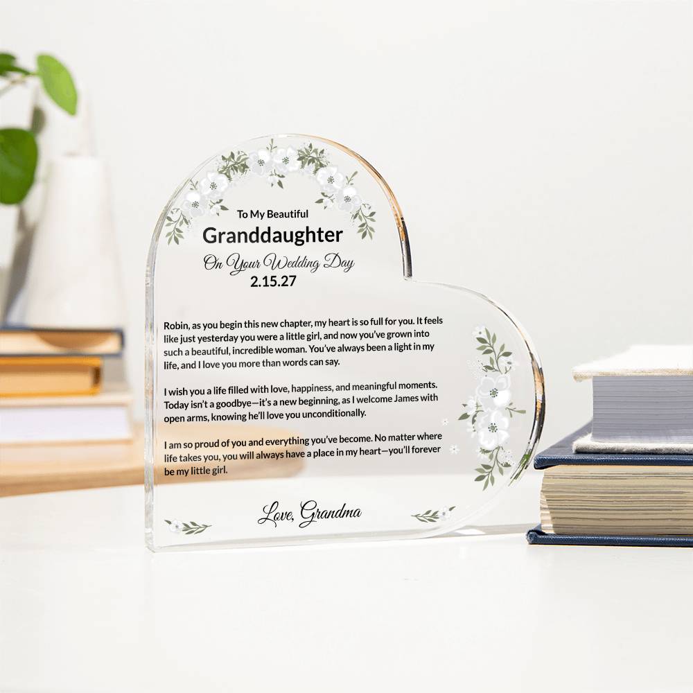 To My Granddaughter On Your Wedding Day Acrylic Heart Block