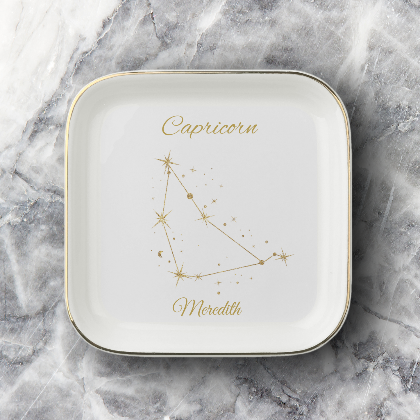 Capricorn Jewelry Dish, Capricorn Zodiac Constellation Trinket Tray, Gold Astrology Decor, Birthday Gift for Capricorn, Nightstand Catchall