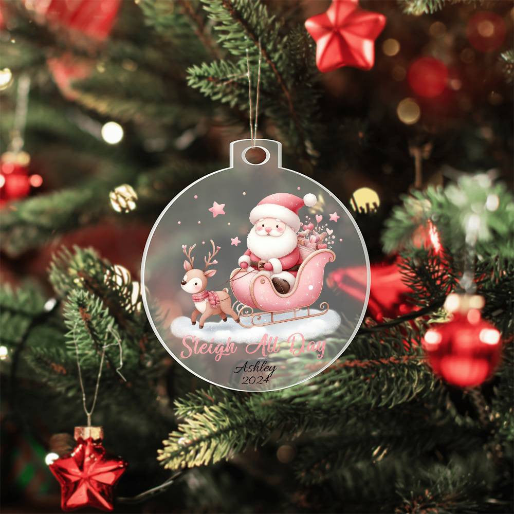 Pink Sleigh All Day Acrylic Christmas Ornament-[Heartfelt Family Gift]
