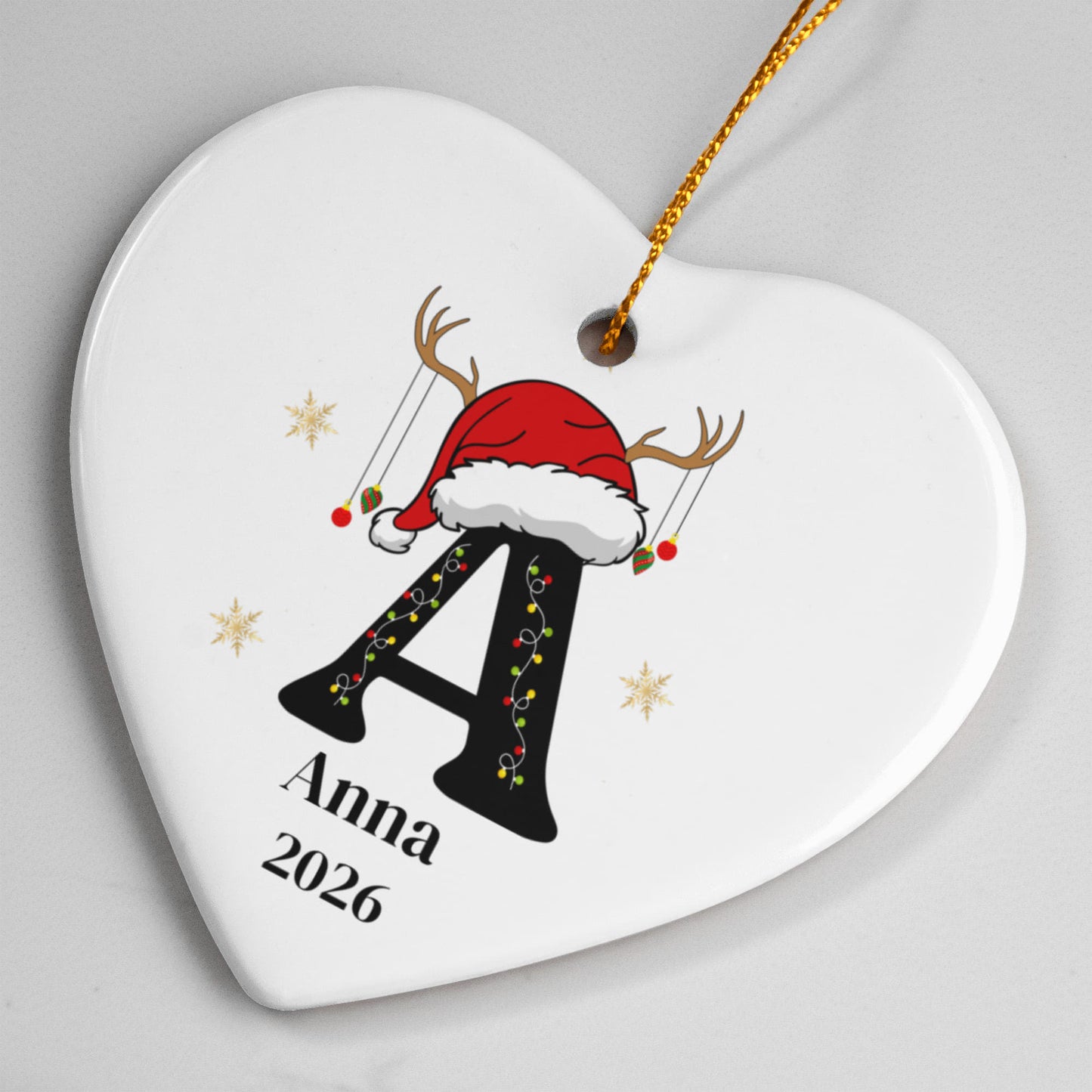 Santa Hat Initial Heart Ornament