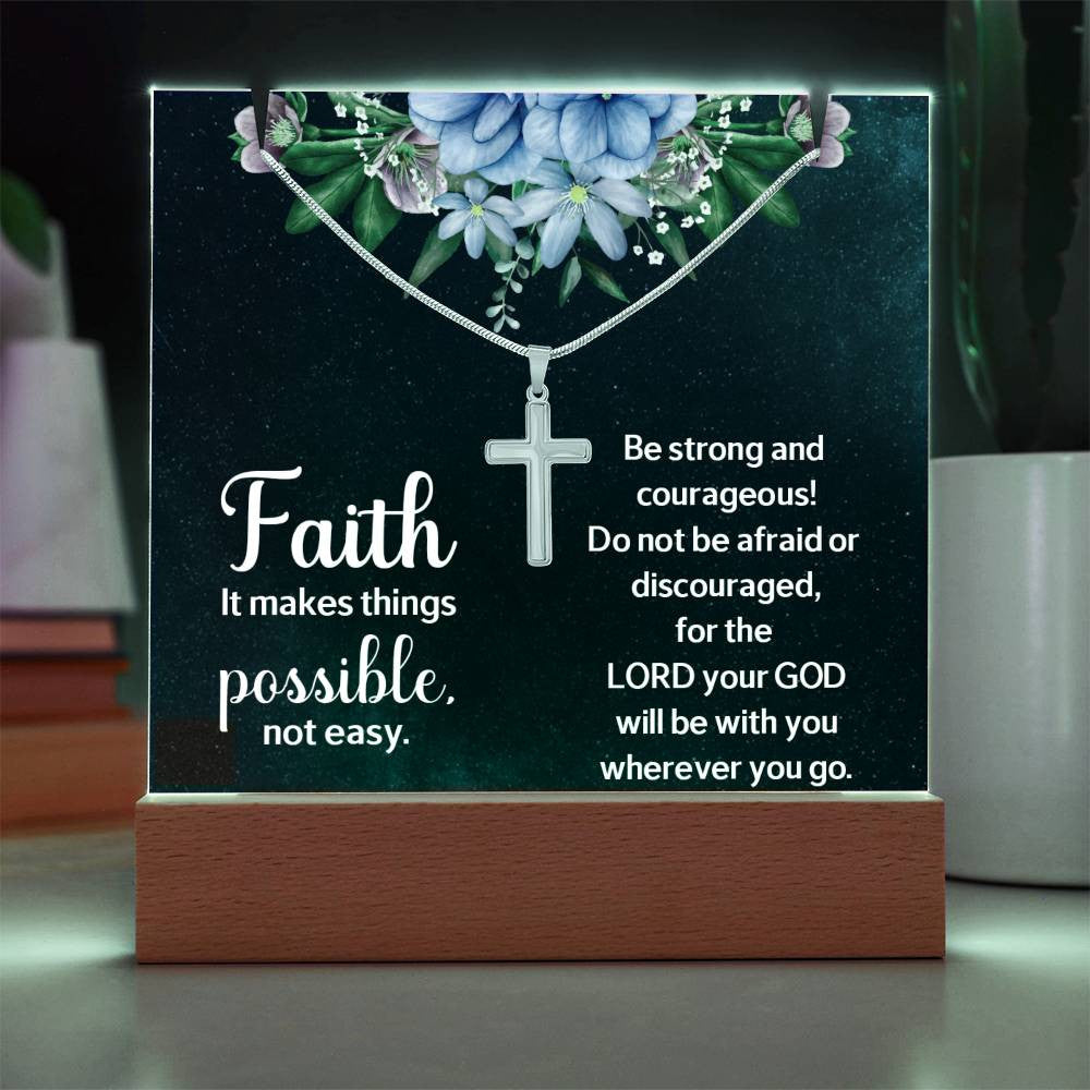 Faith Makes Things PossibleReligious Plaque & Cross Gift Set-[Heartfelt Family Gift]