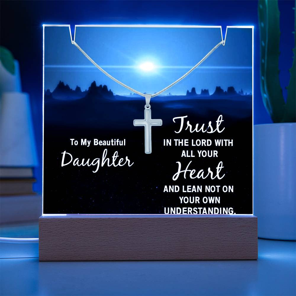 Daughter Trust in the Lord Religious Plaque & Cross Gift Set-[Heartfelt Family Gift]