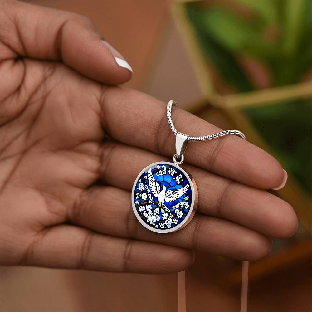 Holy Spirit Dove Engraved Pendant Necklace