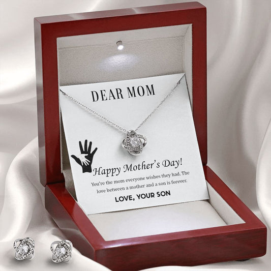 Dear Mom Happy Mother’s Day Love Knot Necklace And Earring Set-[Heartfelt Family Gift]