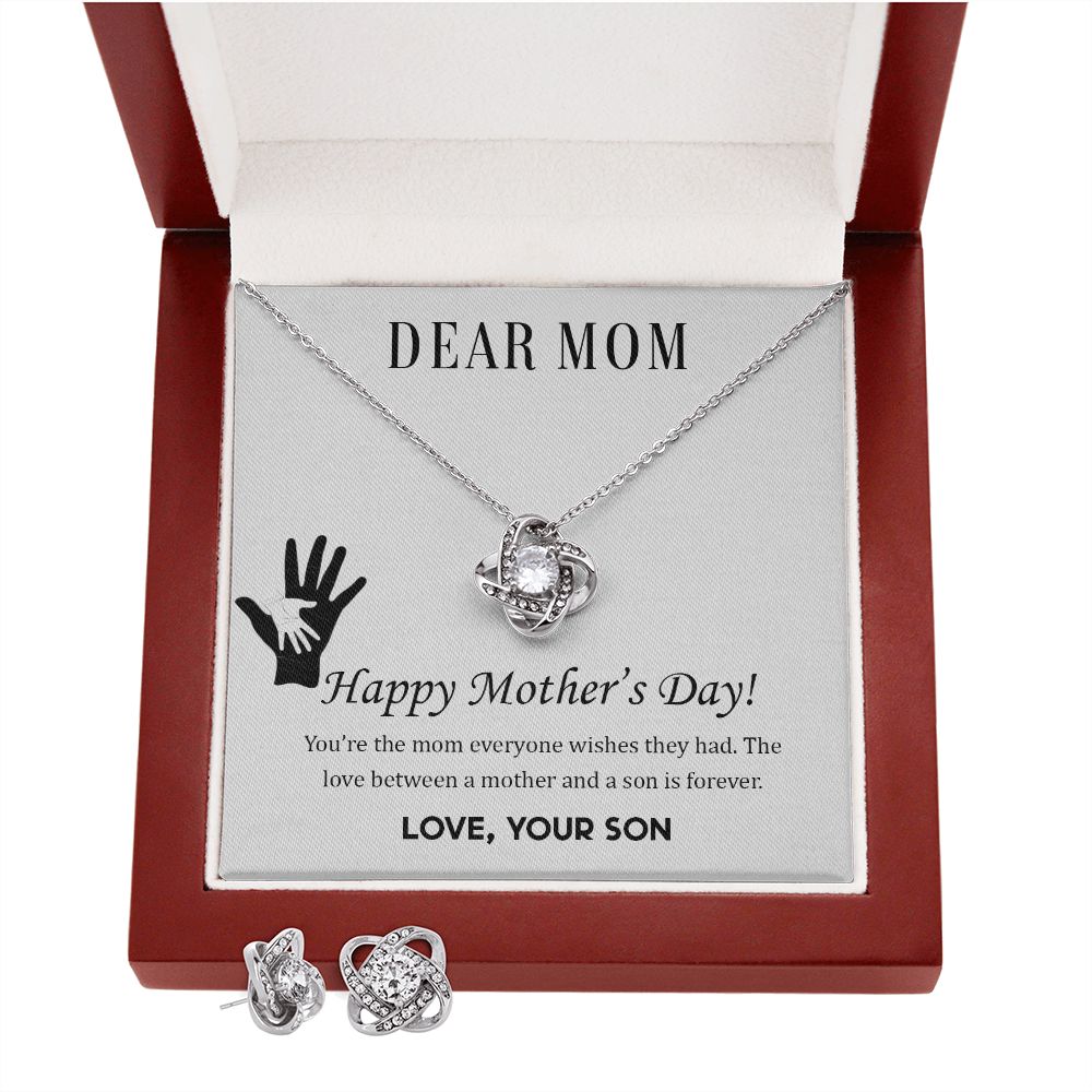Dear Mom Happy Mother’s Day Love Knot Necklace And Earring Set-[Heartfelt Family Gift]