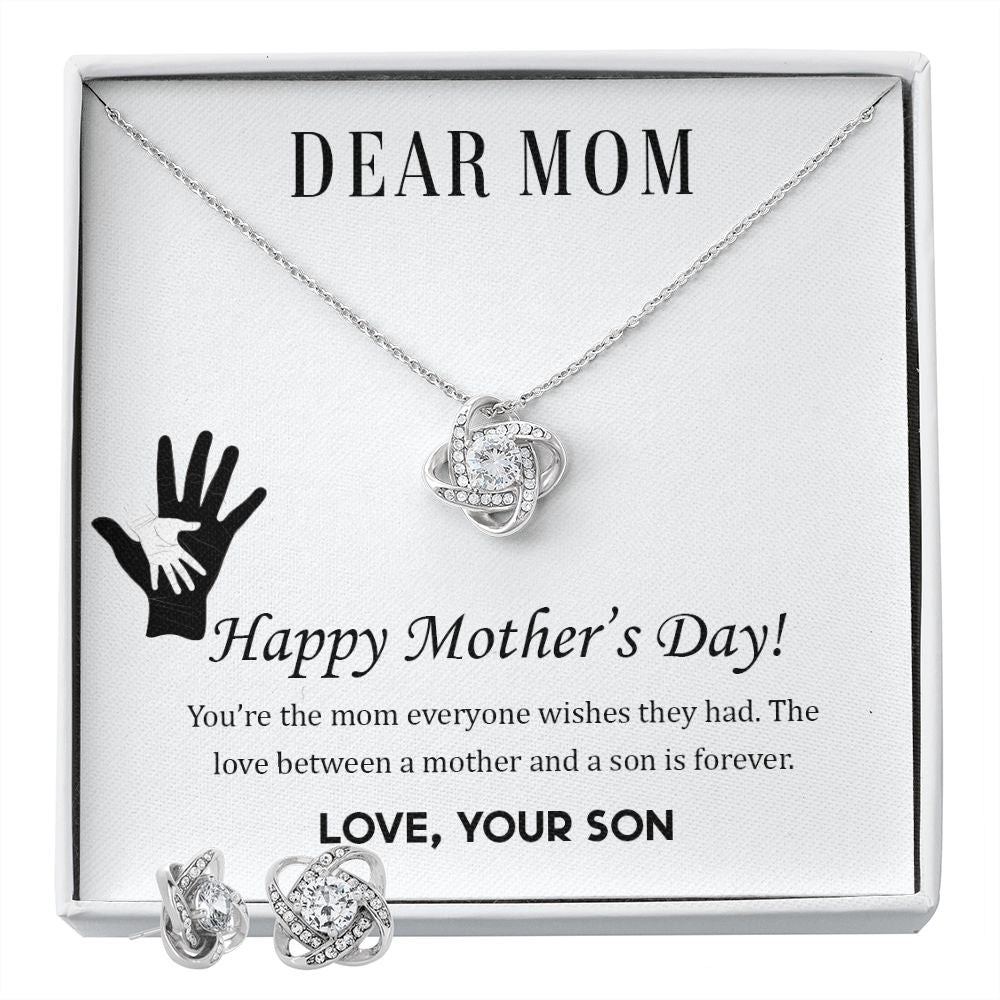 Dear Mom Happy Mother’s Day Love Knot Necklace And Earring Set-[Heartfelt Family Gift]