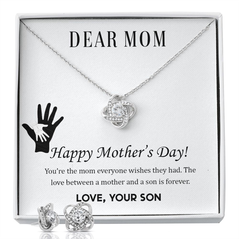 Dear Mom Happy Mother’s Day Love Knot Necklace And Earring Set-[Heartfelt Family Gift]