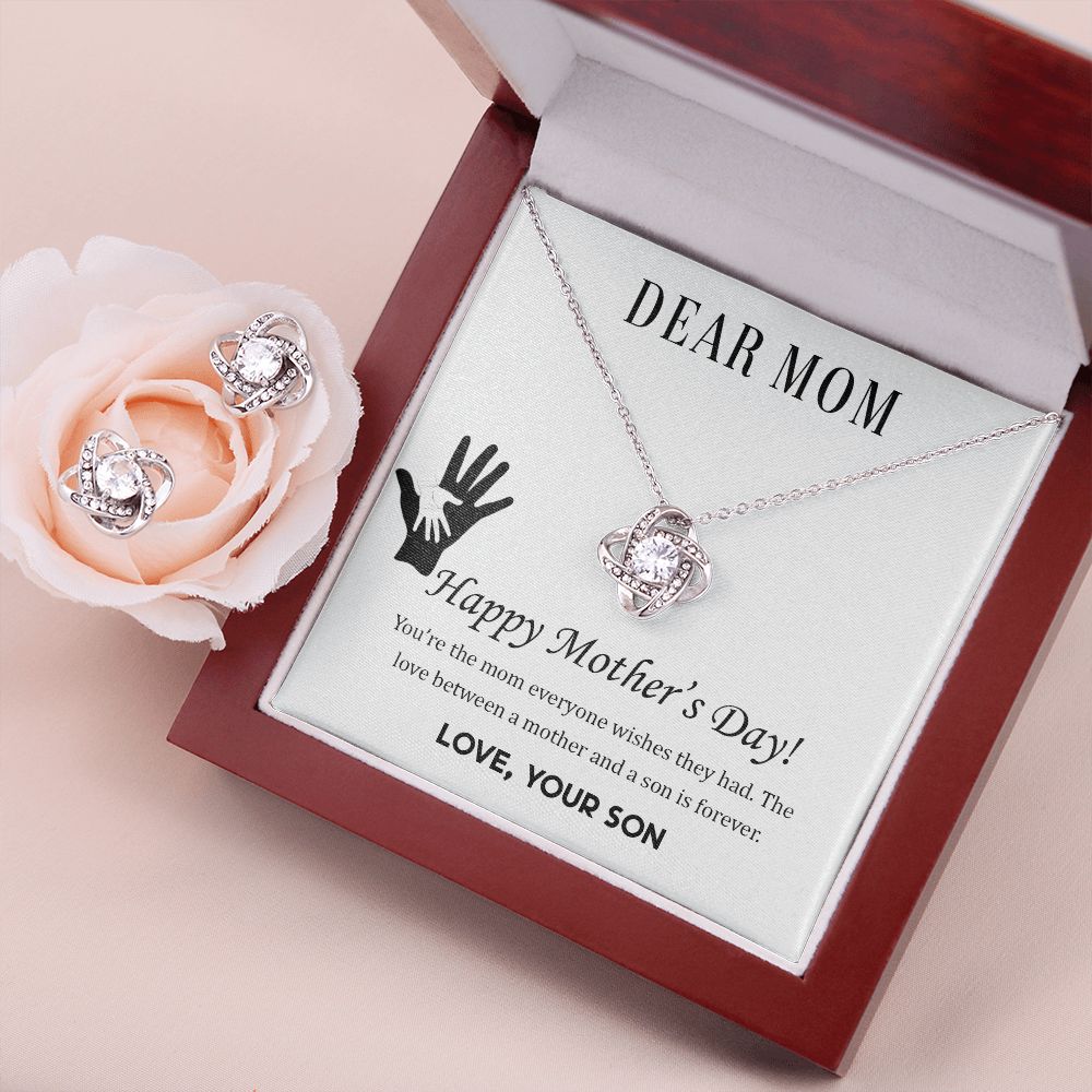 Dear Mom Happy Mother’s Day Love Knot Necklace And Earring Set-[Heartfelt Family Gift]