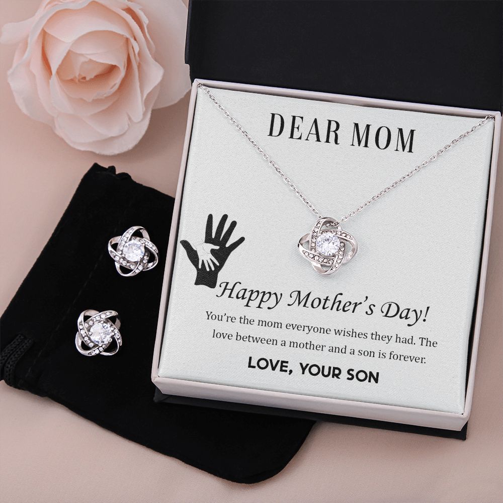 Dear Mom Happy Mother’s Day Love Knot Necklace And Earring Set-[Heartfelt Family Gift]
