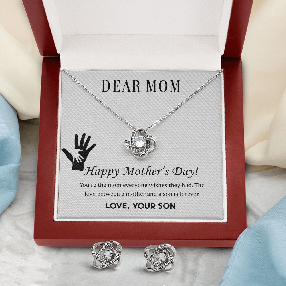 Dear Mom Happy Mother’s Day Love Knot Necklace And Earring Set-[Heartfelt Family Gift]