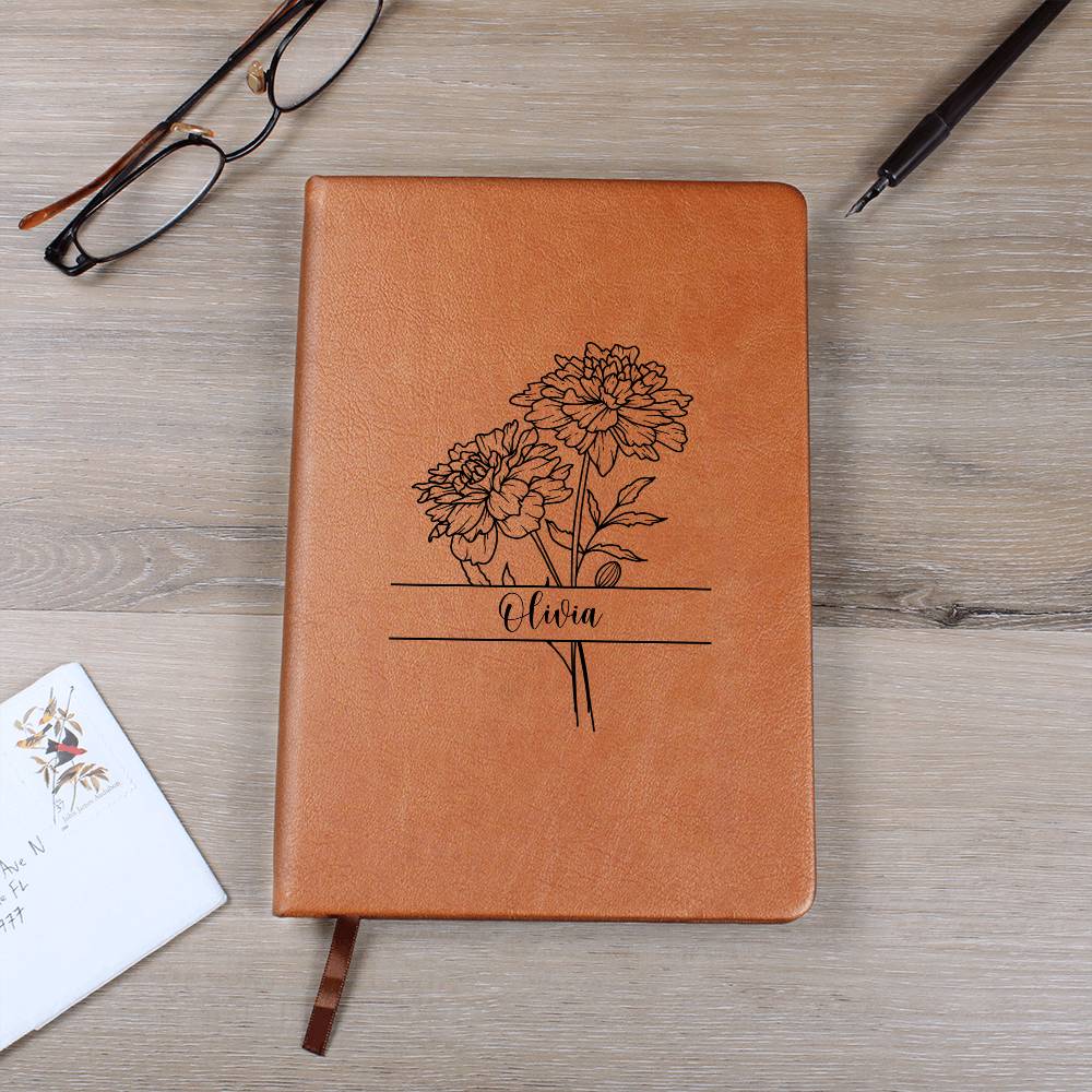 Personalized Vegan Leather Journal with Custom Birth flower