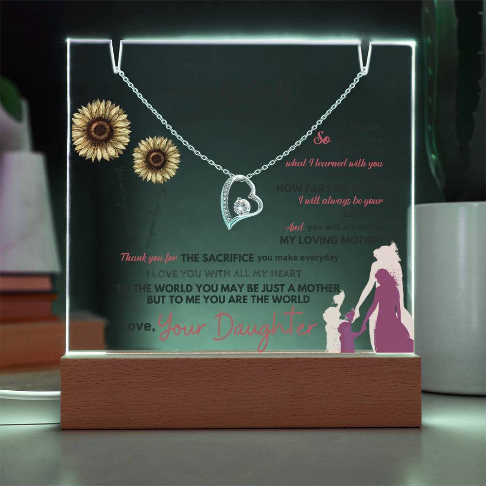 Mom  LED Acrylic Heart Necklace & Plaque Gift Set-[Heartfelt Family Gift]