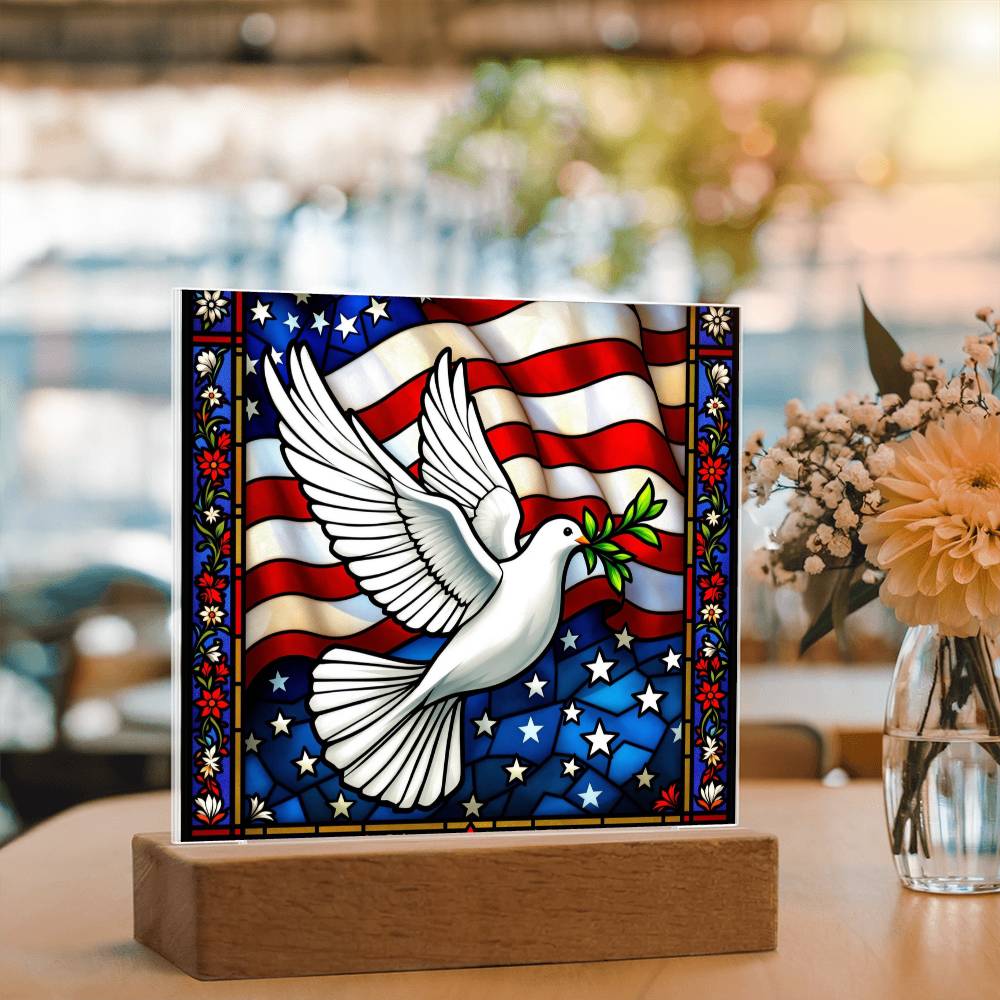 Peace Dove Memorial Flag Lighted Plaque